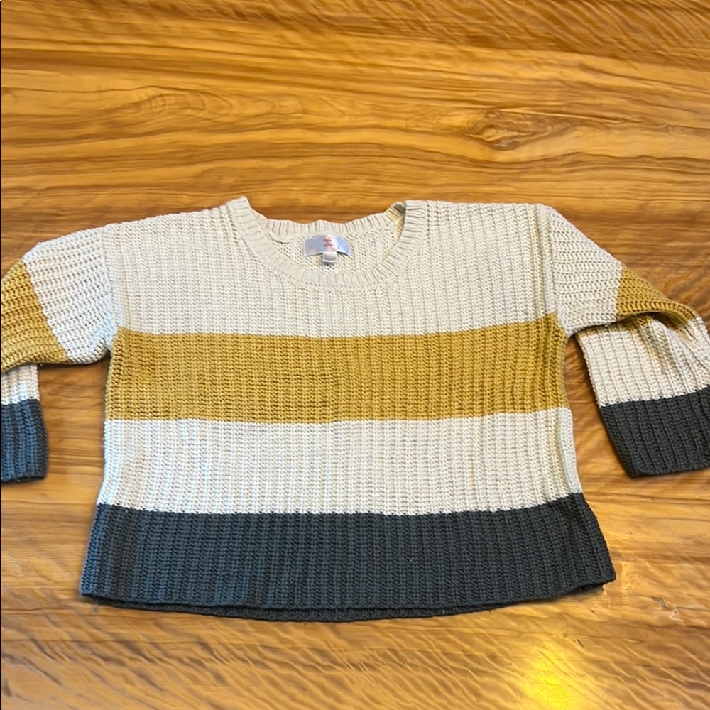 Striped Women's Sweater - Cream, Gold, and Gray